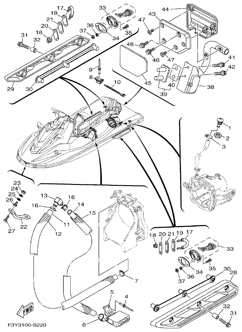 Yamaha EX1050B-S(F3Y36GAB6GA2 HULL & DECK parts diagram